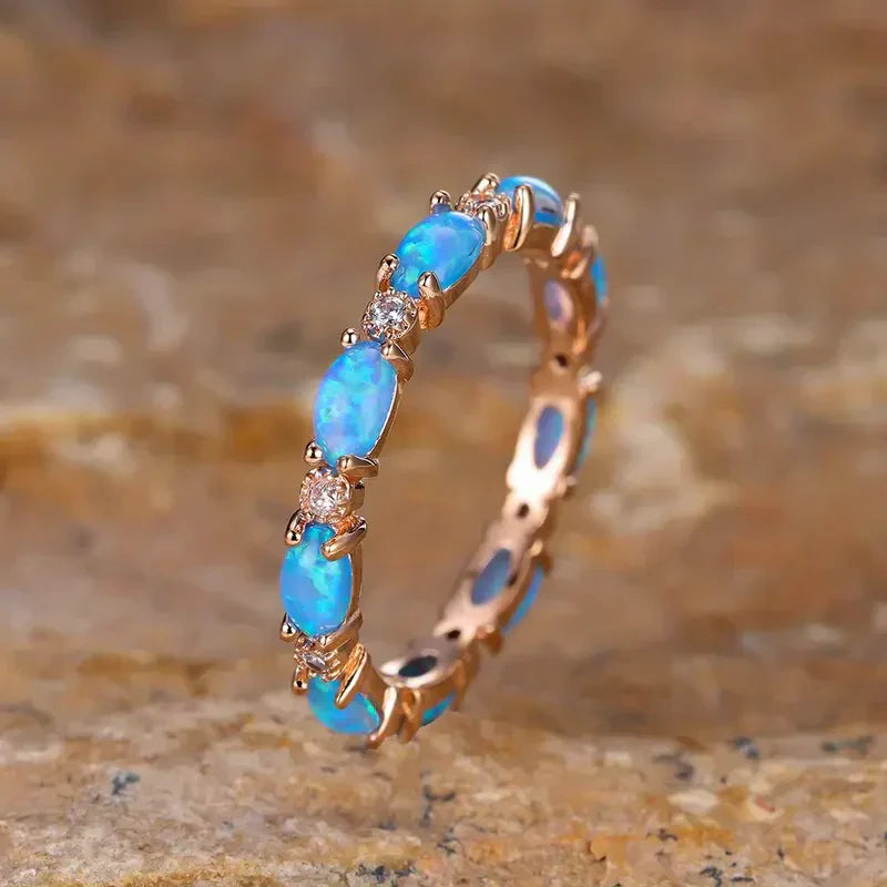 Blue Opal Ring in Gold Setting | Elegant Everyday Statement Ring