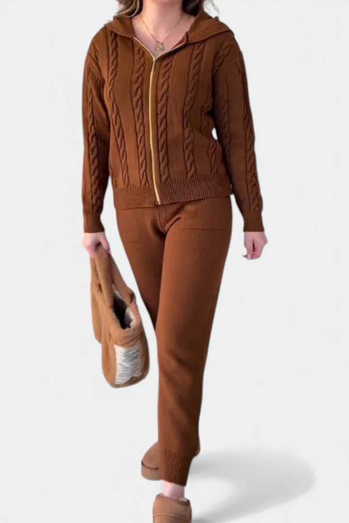 Cardigan Sweater Set for Women - Textured Knit Two Piece