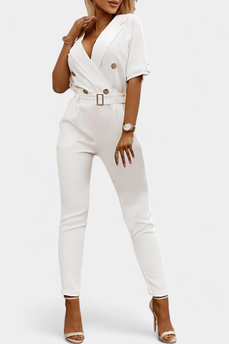 V-Neck Jumpsuit for Women - Elegant Relaxed Fit