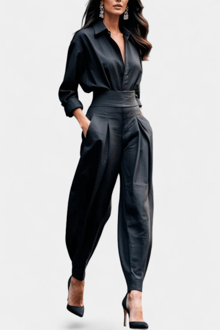 Button Up Shirt and Pleated Trouser Set for Women