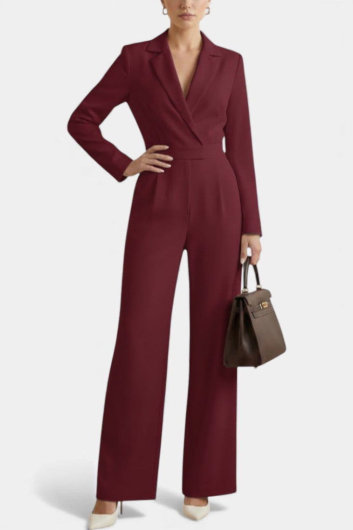 High-Waisted Jumpsuit with Pockets - Long Sleeve Cotton Blend