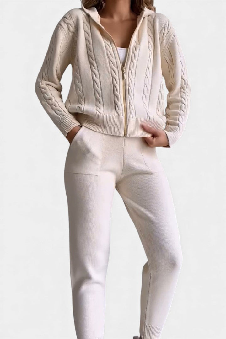 Cardigan Sweater Set for Women - Textured Knit Two Piece