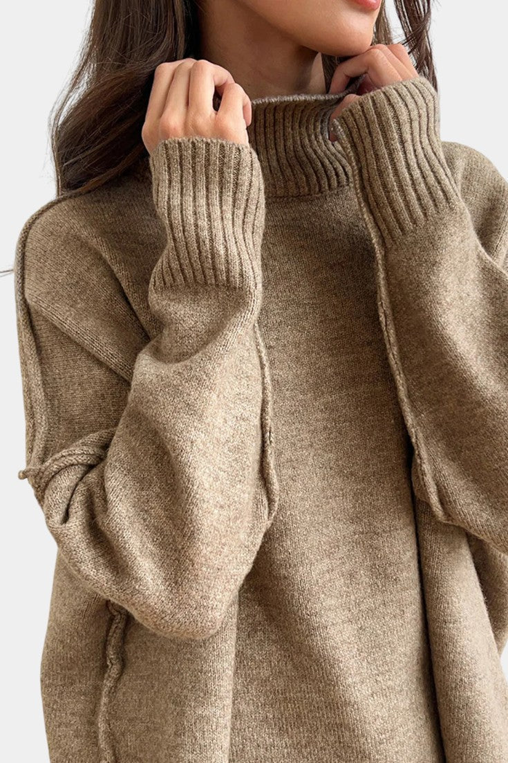 Knit Sweater and Wide Leg Pants Set - Turtleneck Two Piece Outfit
