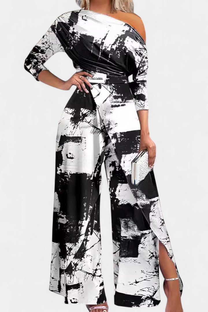 Asymmetrical Jumpsuit with Pearl Embellished Shoulders