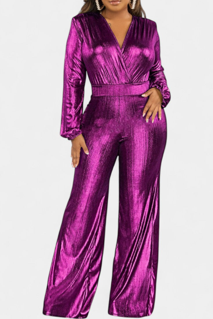 Deep V-Neck Jumpsuit for Women - Elegant Evening Fitted Silhouette