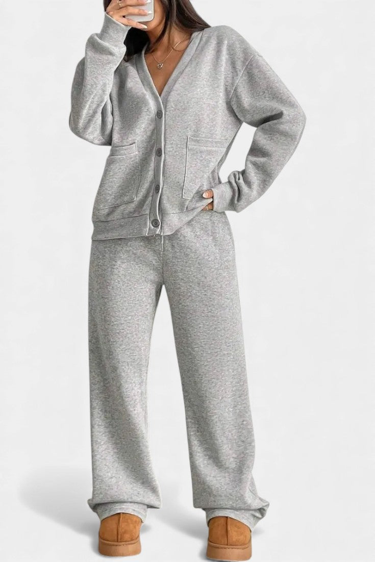 Cardigan Jacket and Wide Leg Pants Set - Two Piece Loungewear Outfit