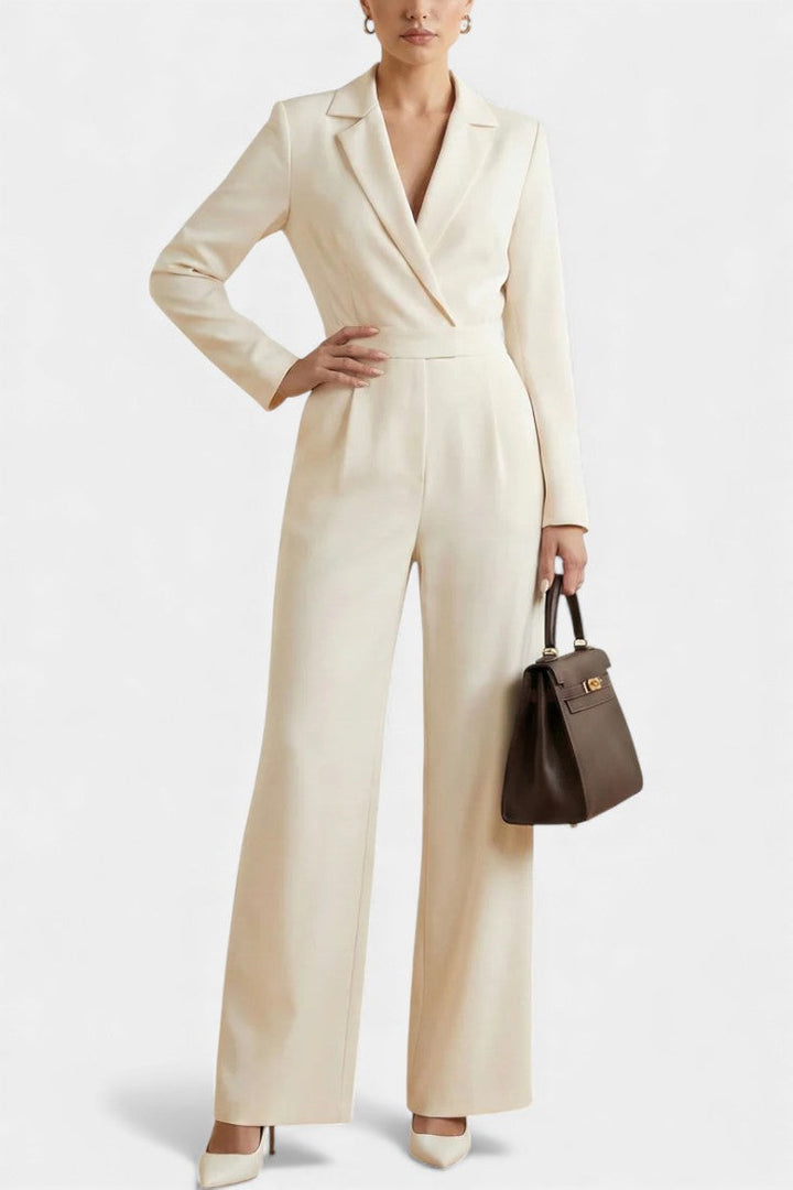 High-Waisted Jumpsuit with Pockets - Long Sleeve Cotton Blend