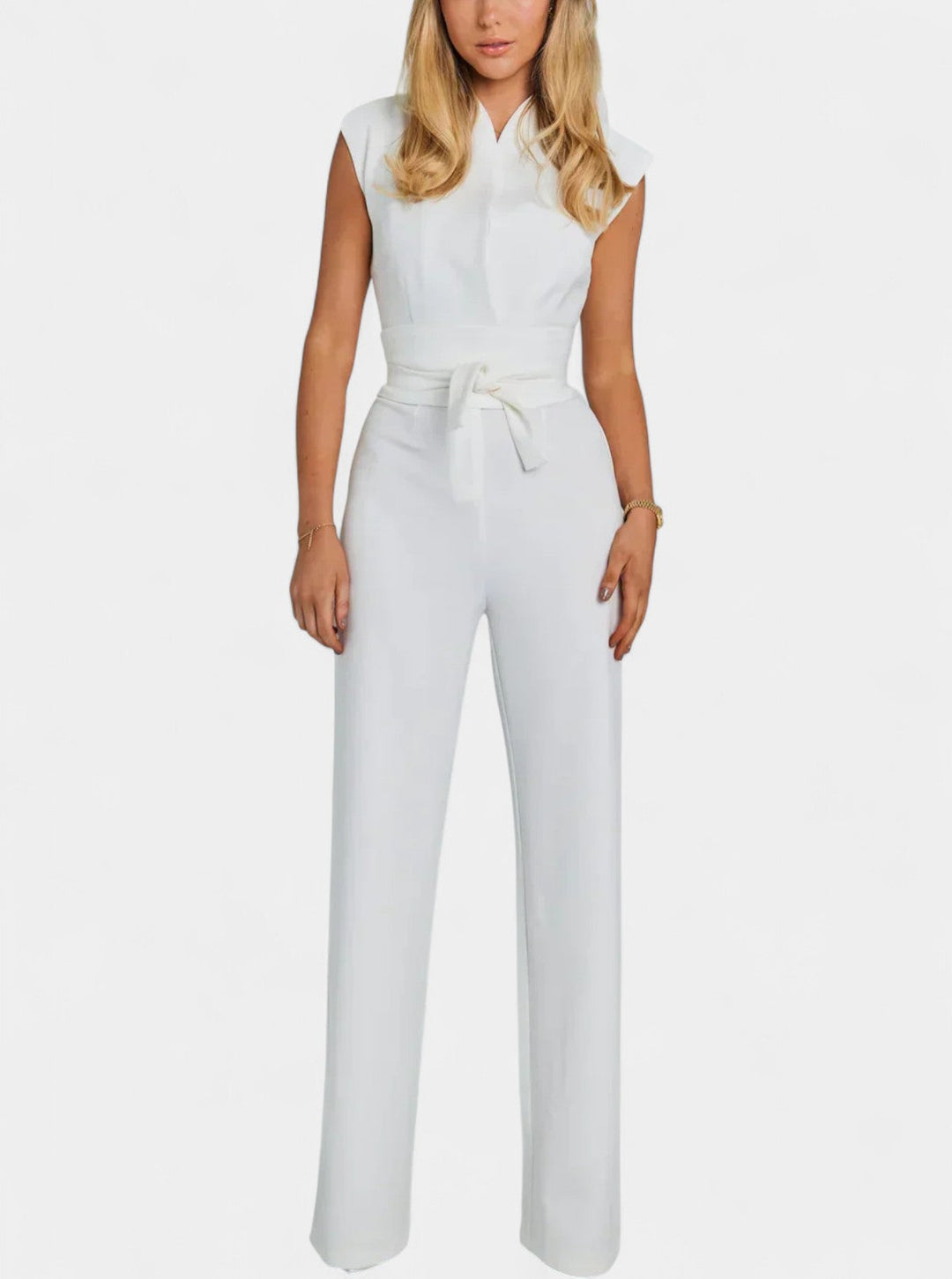 Sleeveless Jumpsuit with High Neck and Wide Leg Flare
