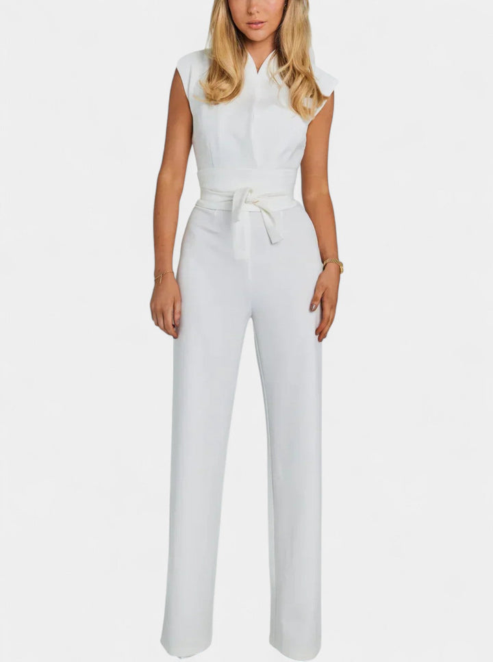 Sleeveless Jumpsuit with High Neck and Wide Leg Flare
