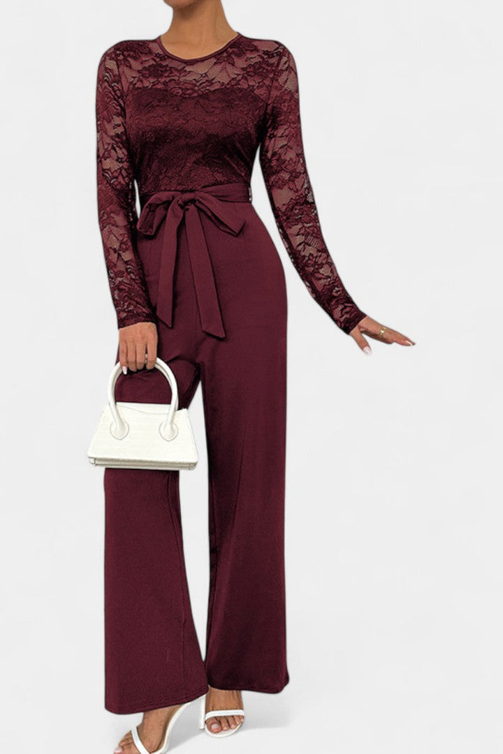 Lace Jumpsuit Wide Leg with Tie Waist for Women