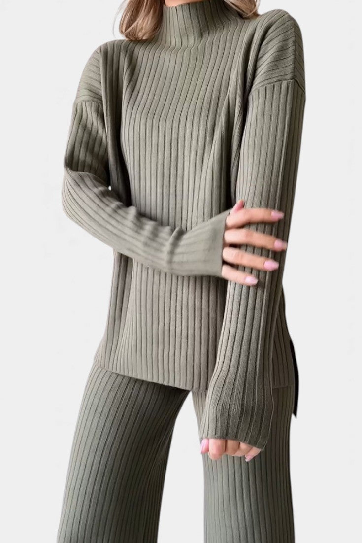 Casual Knit Set for Women with Side Slit Detail