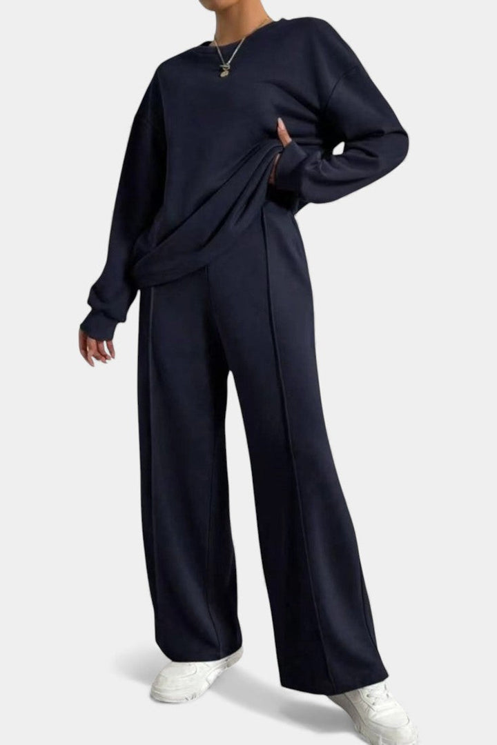 Relaxed Sweatshirt and High Waisted Pants Set for Women