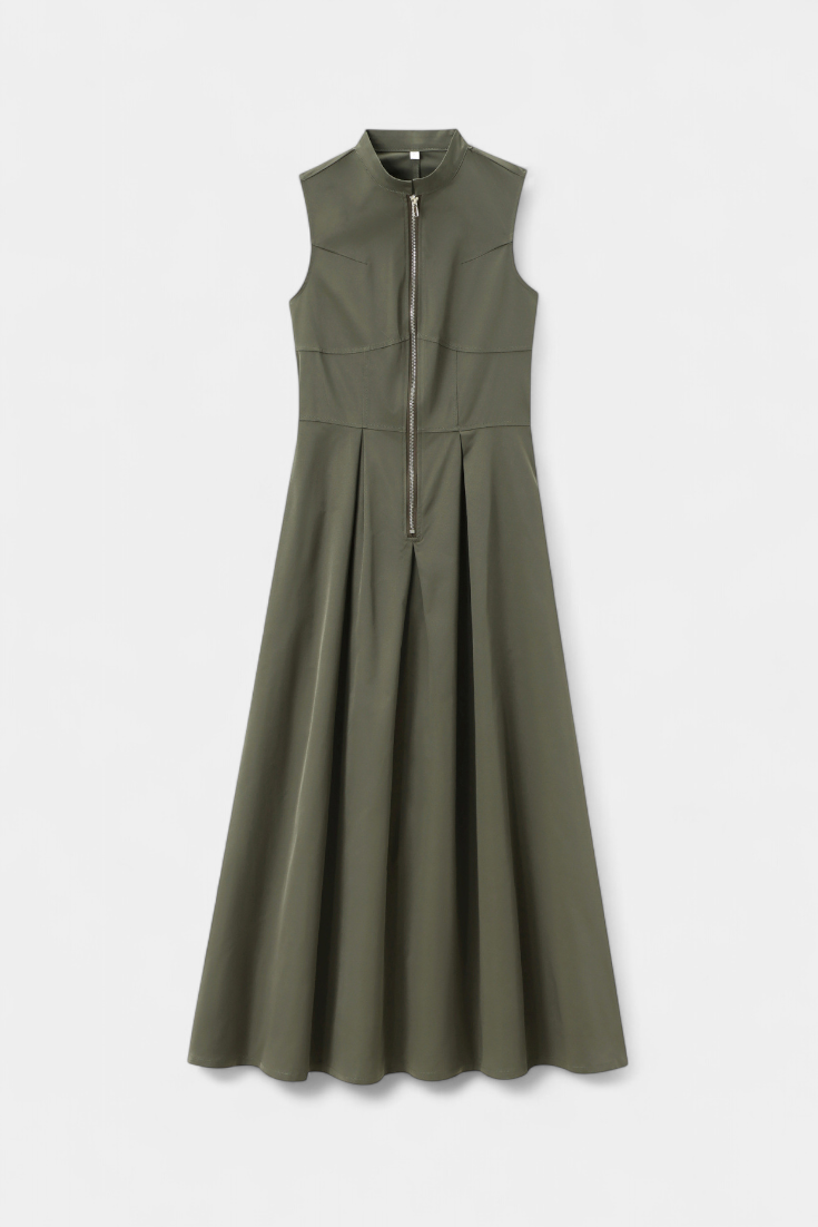 Wide Leg Jumpsuit - Sleeveless Pleated Round Neck for Women