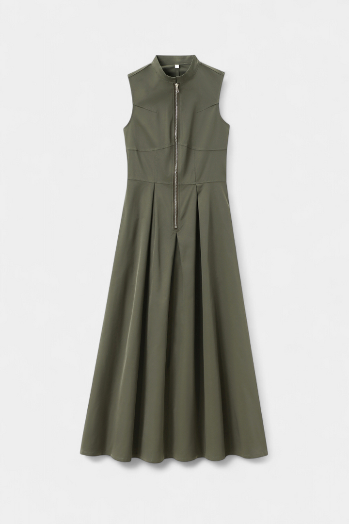 Wide Leg Jumpsuit - Sleeveless Pleated Round Neck for Women