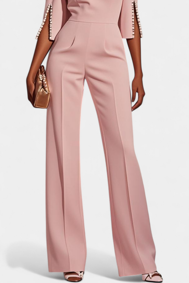 Three-Quarter Sleeve Jumpsuit with Pearl Button Detail