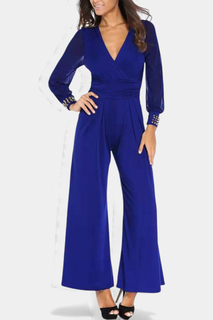 Black Jumpsuit with Sheer Sleeves - Elegant Wide Leg Jumpsuit
