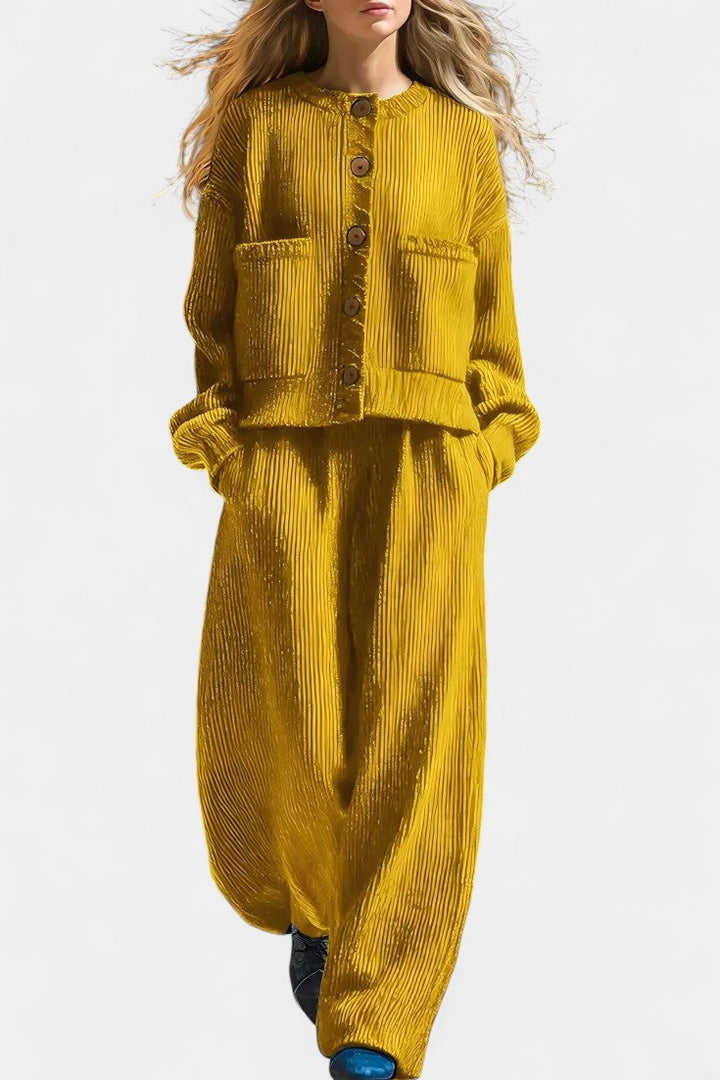 Knit Cardigan and Wide Leg Pants Set - Lounge Coord Outfit