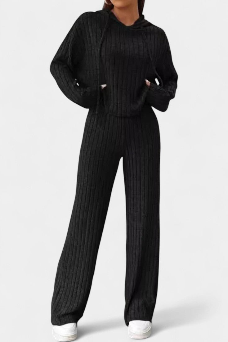 Striped Knit Hoodie and Pants Set - Comfortable Loungewear