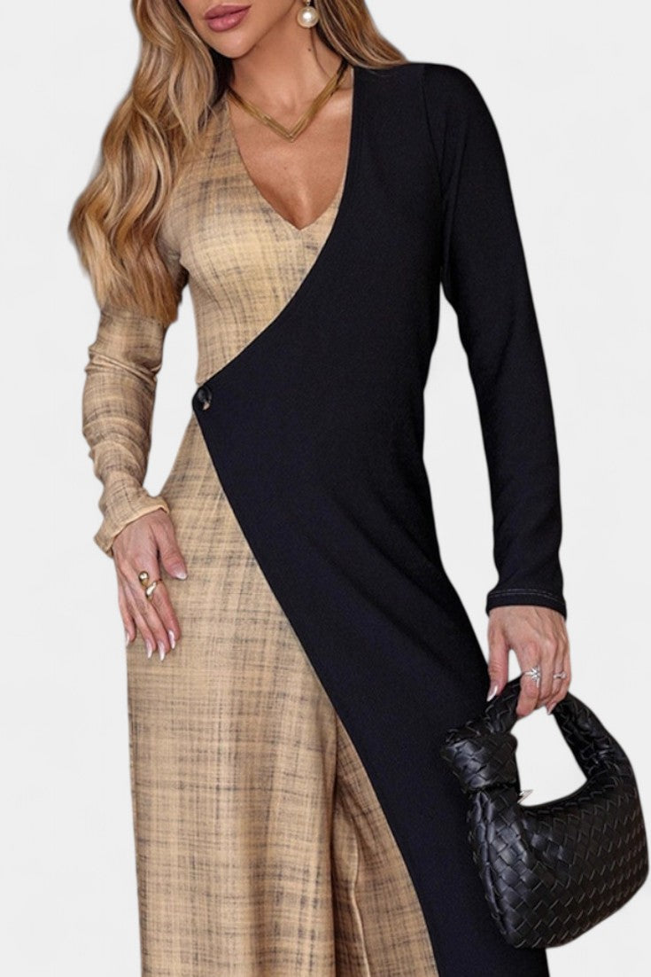 Wide Leg Jumpsuit Colorblock V-Neck for Women