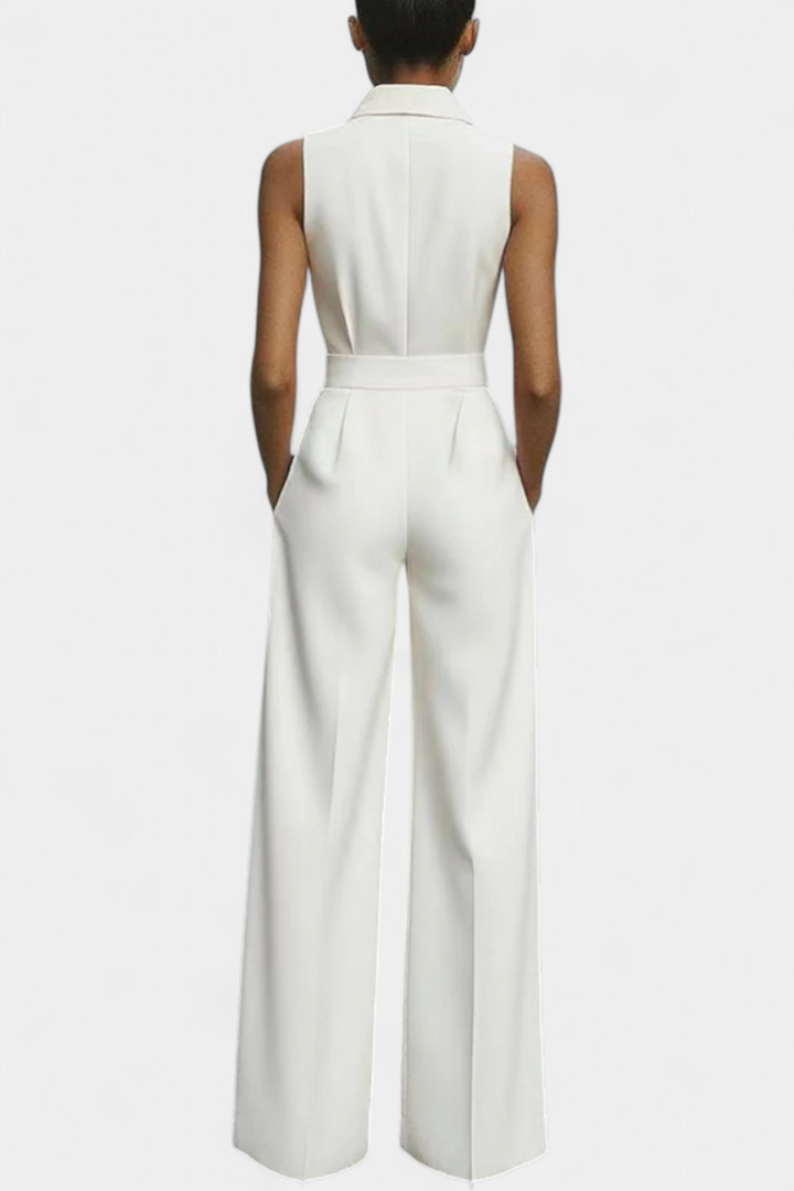 Sleeveless Wide Leg Jumpsuit with Structured Lapel