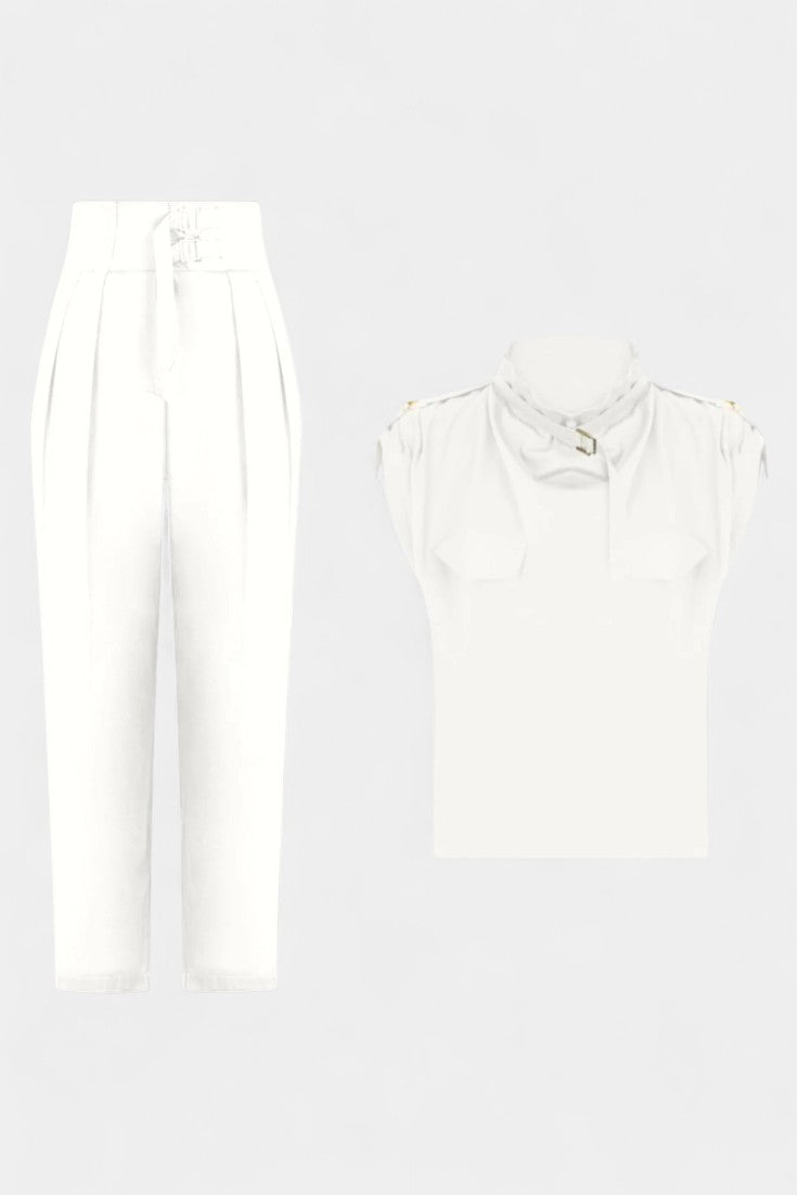 Belted Jumpsuit with Ruffled Collar and Straight Leg