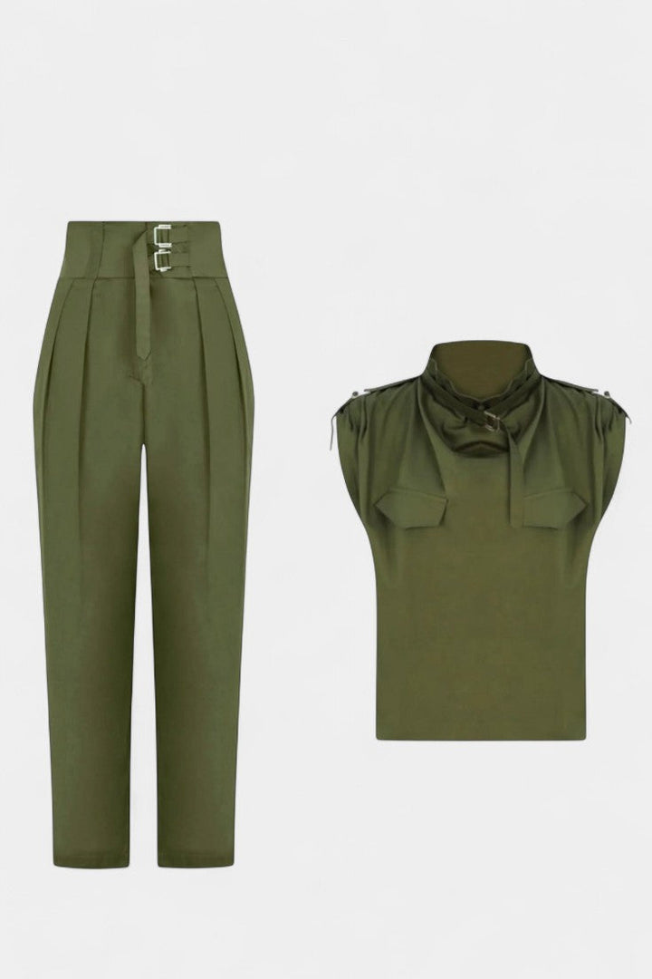 Belted Jumpsuit with Ruffled Collar and Straight Leg