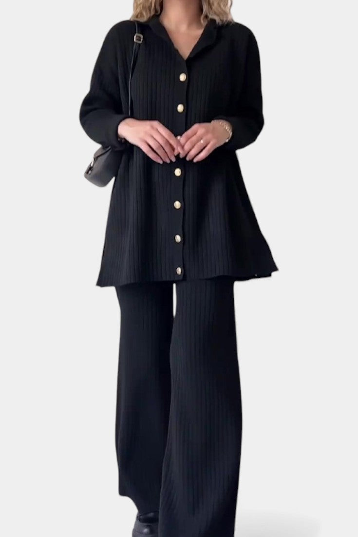 Striped Knit Two Piece Set for Women - Comfortable Loungewear