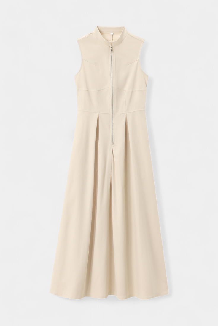 Wide Leg Jumpsuit - Sleeveless Pleated Round Neck for Women