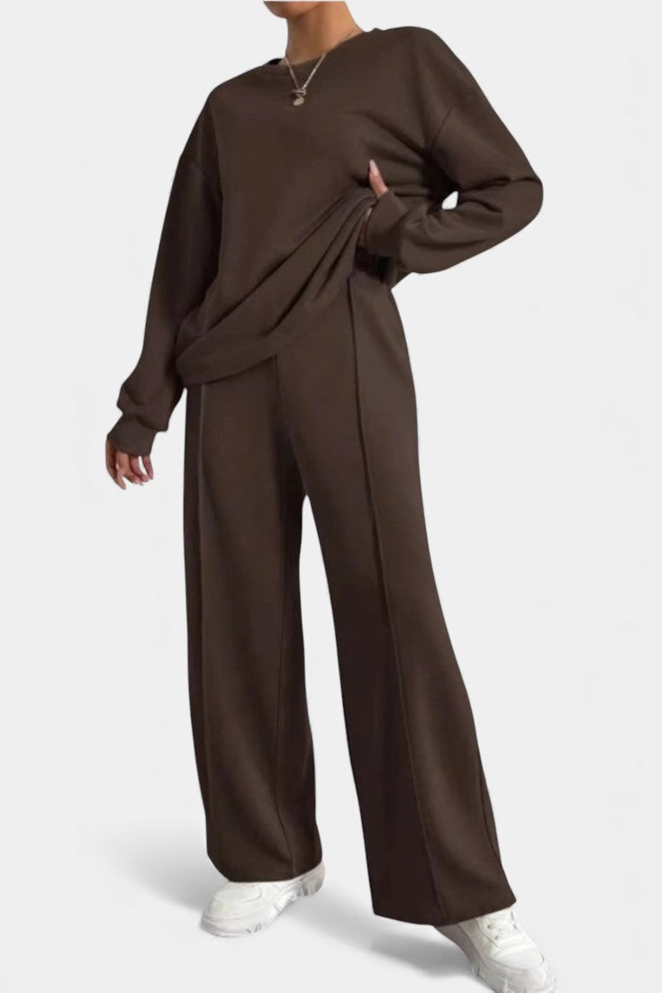 Relaxed Sweatshirt and High Waisted Pants Set for Women