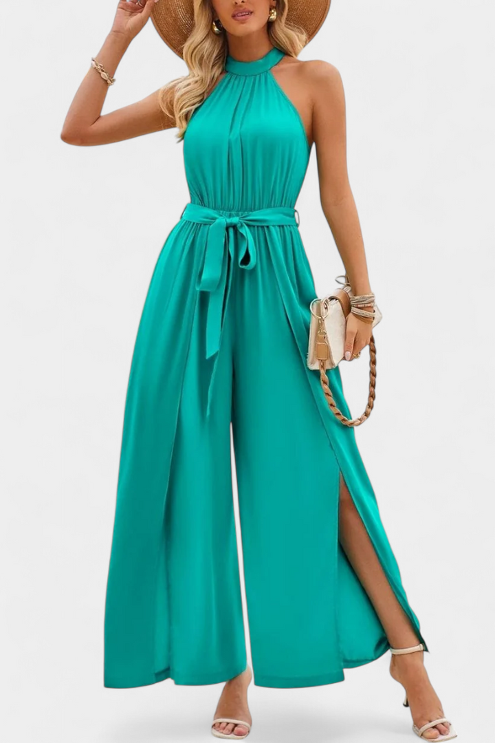 One Shoulder Jumpsuit with Bow Detail - Elegant Wide Leg Jumpsuit