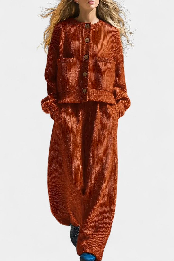Knit Cardigan and Wide Leg Pants Set - Lounge Coord Outfit