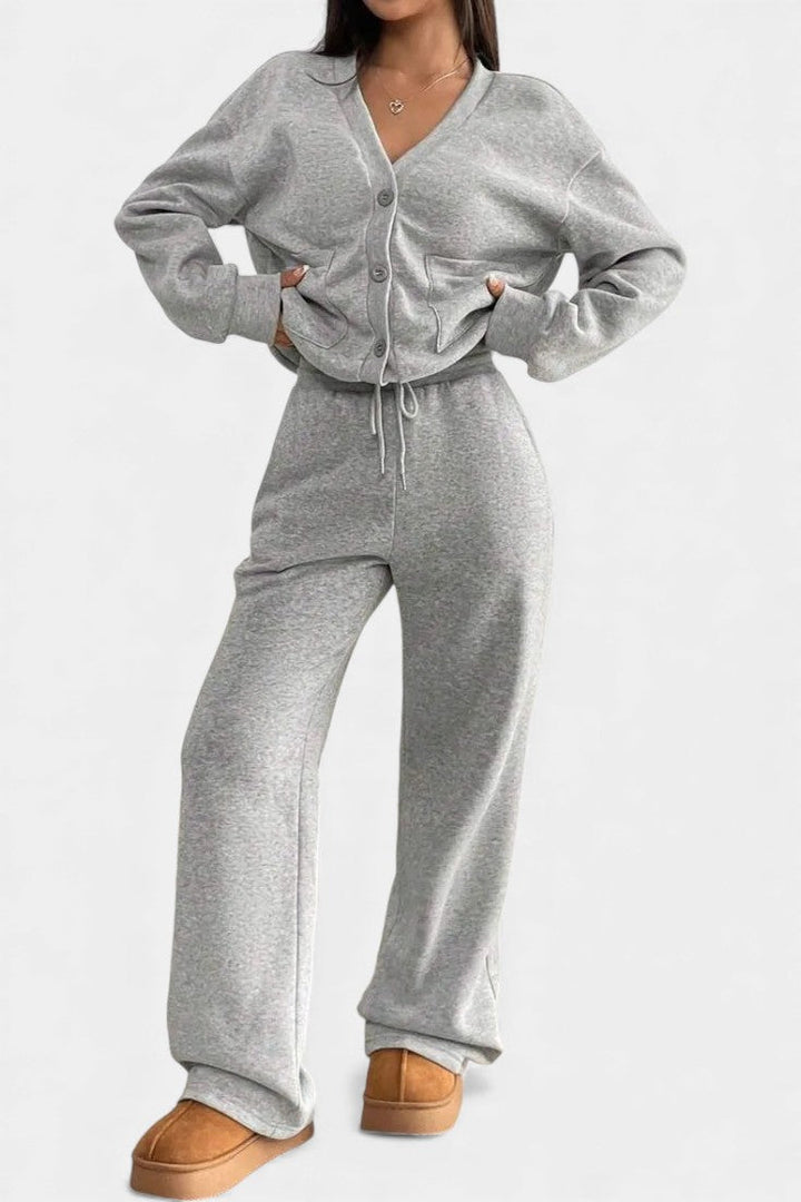 Cardigan Jacket and Wide Leg Pants Set - Two Piece Loungewear Outfit