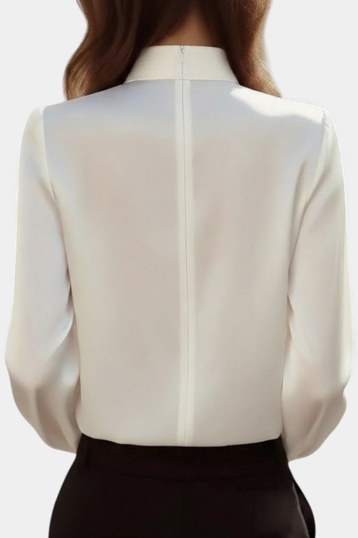 White Satin Blouse with Sculptural Tied Collar