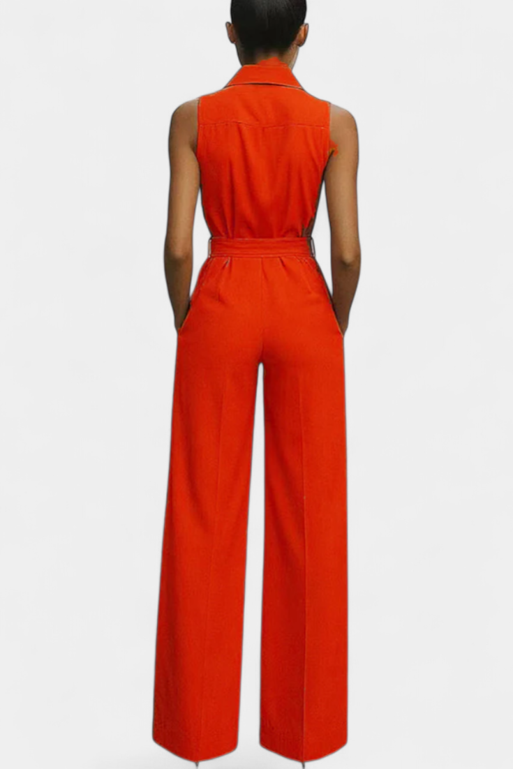 Sleeveless Wide Leg Jumpsuit with Structured Lapel