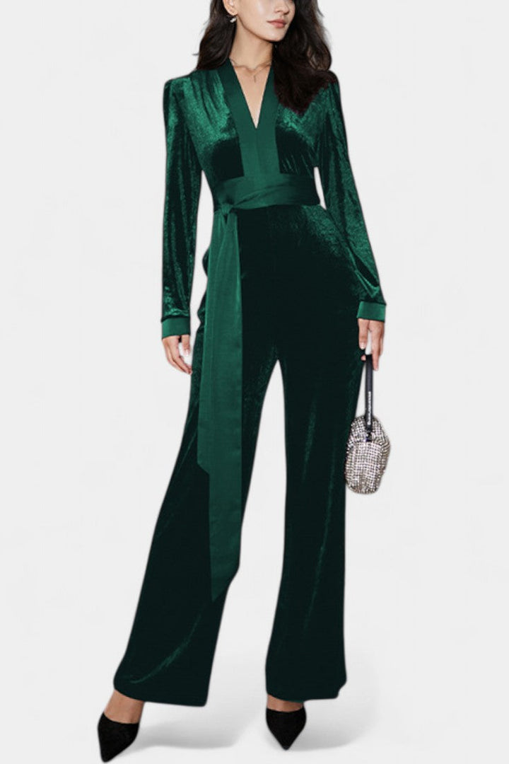 Wide Leg Jumpsuit High Waisted with Tie Waist Detail