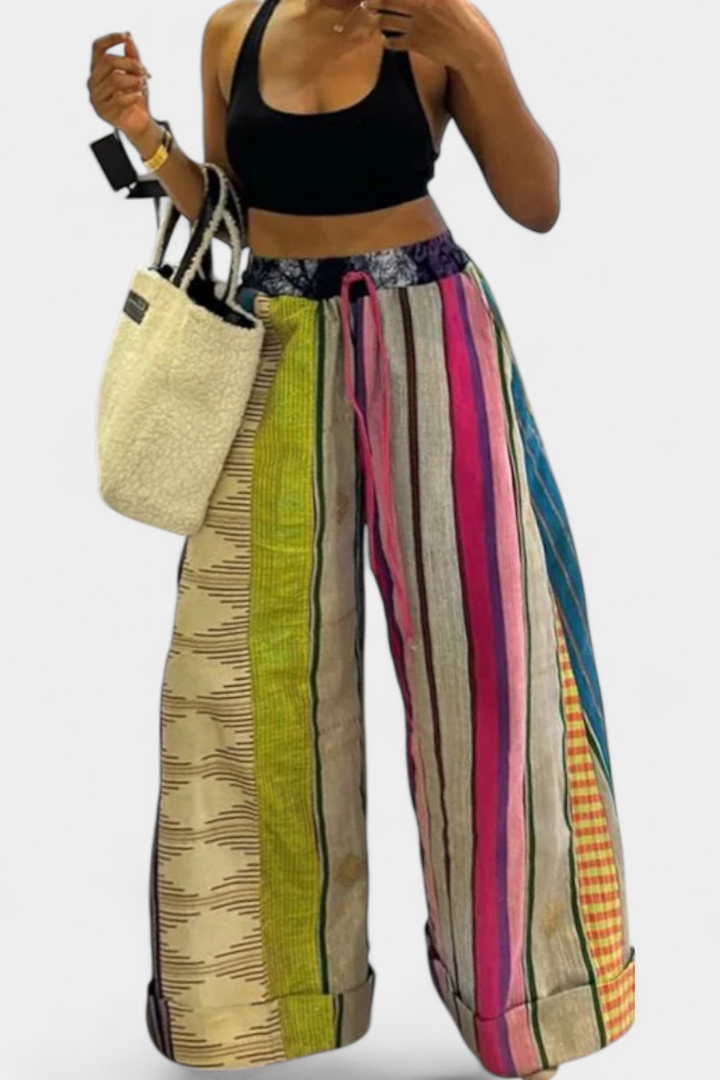 Striped Wide Leg Pants with Drawstring Waist for Women