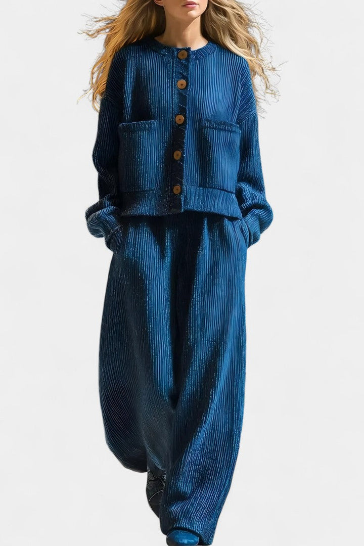 Knit Cardigan and Wide Leg Pants Set - Lounge Coord Outfit