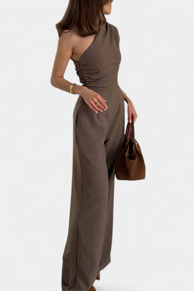 One Shoulder Jumpsuit with Ruched Detail for Women