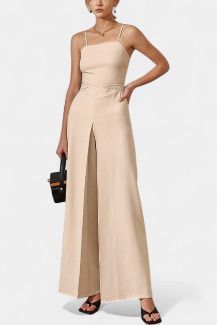 Strapless Wide Leg Jumpsuit with Tied Waist - Elegant Summer Style