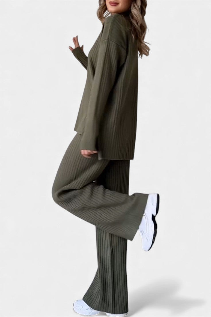 Casual Knit Set for Women with Side Slit Detail