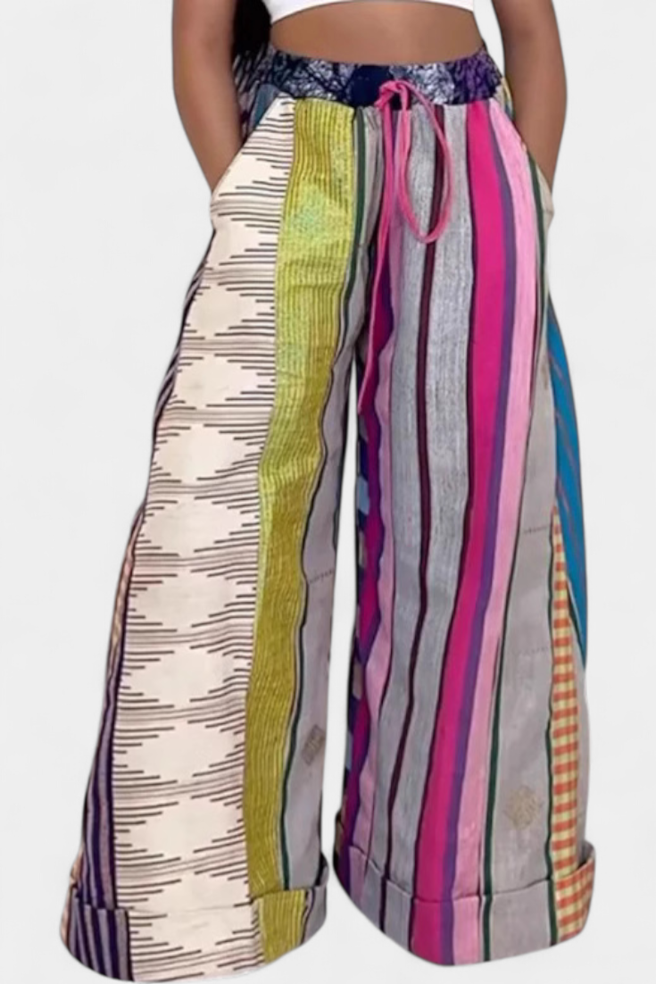 Striped Wide Leg Pants with Drawstring Waist for Women