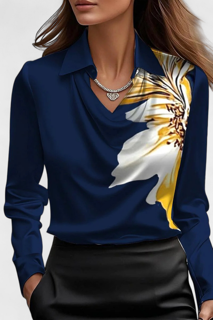 Satin Blouse with Cascade Neckline for Women - Elegant Workwear