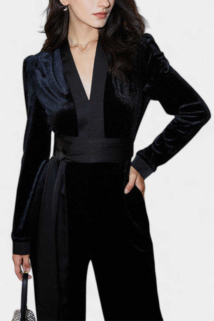 Wide Leg Jumpsuit High Waisted with Tie Waist Detail