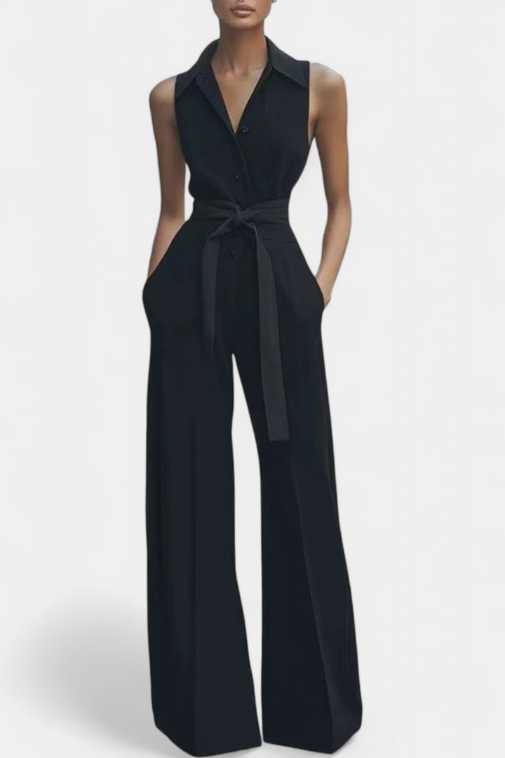 Sleeveless Wide Leg Jumpsuit with Structured Lapel