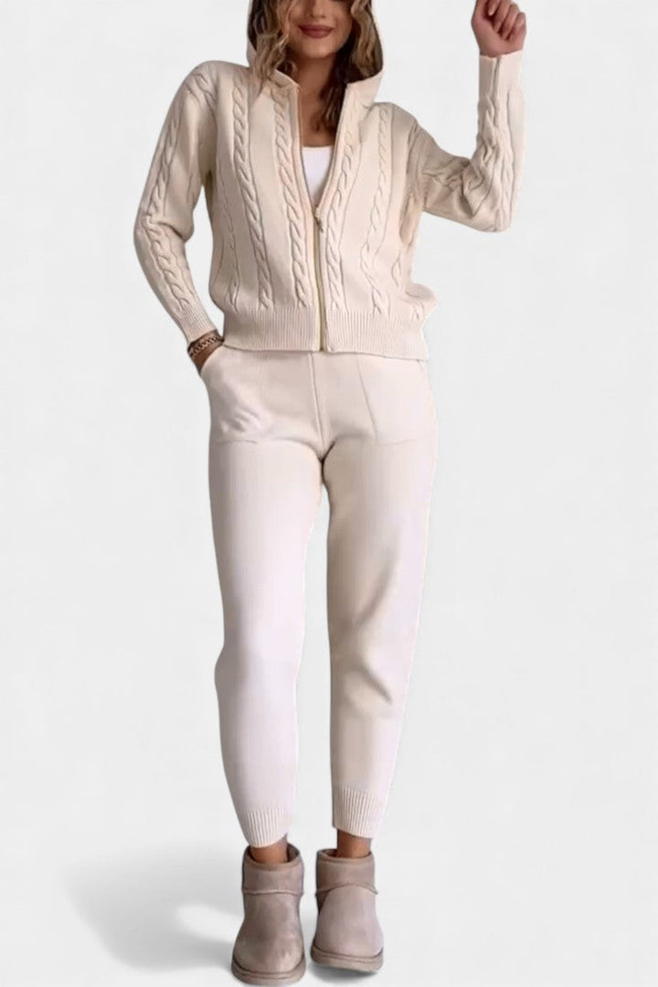 Cardigan Sweater Set for Women - Textured Knit Two Piece