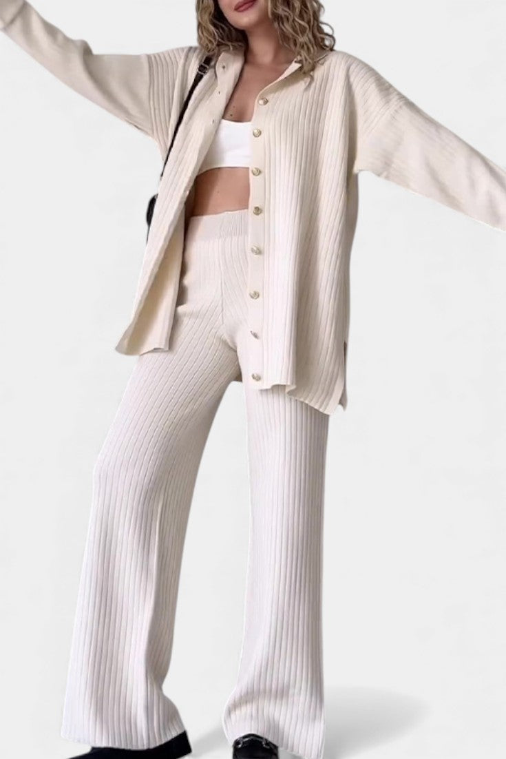 Striped Knit Two Piece Set for Women - Comfortable Loungewear