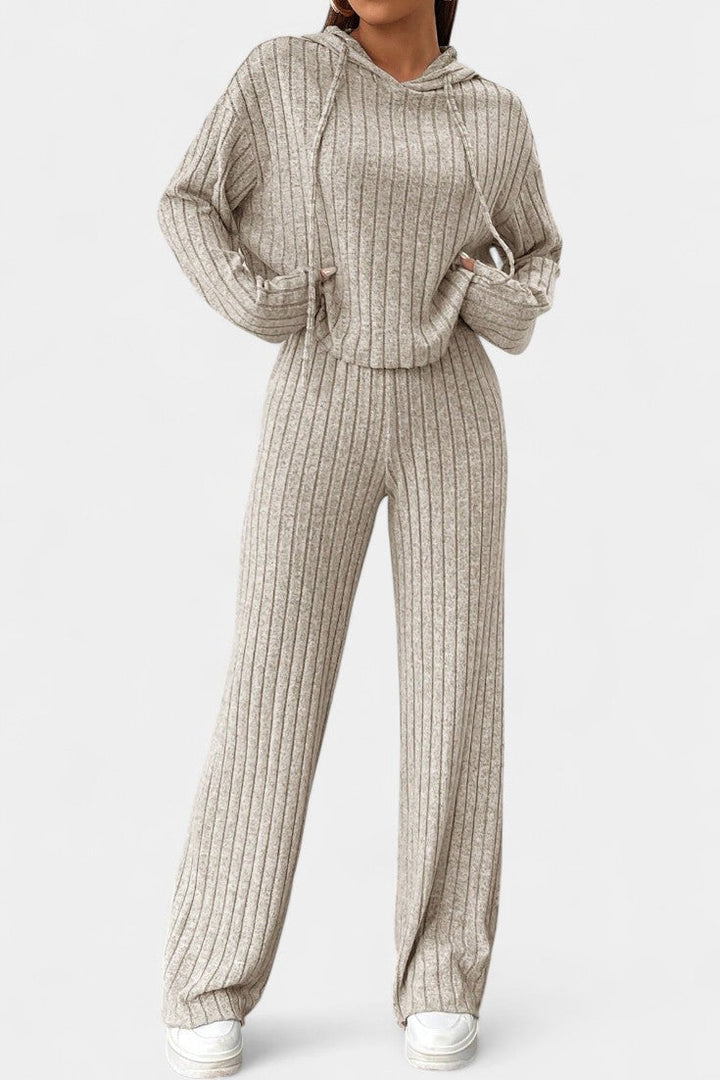 Striped Knit Hoodie and Pants Set - Comfortable Loungewear