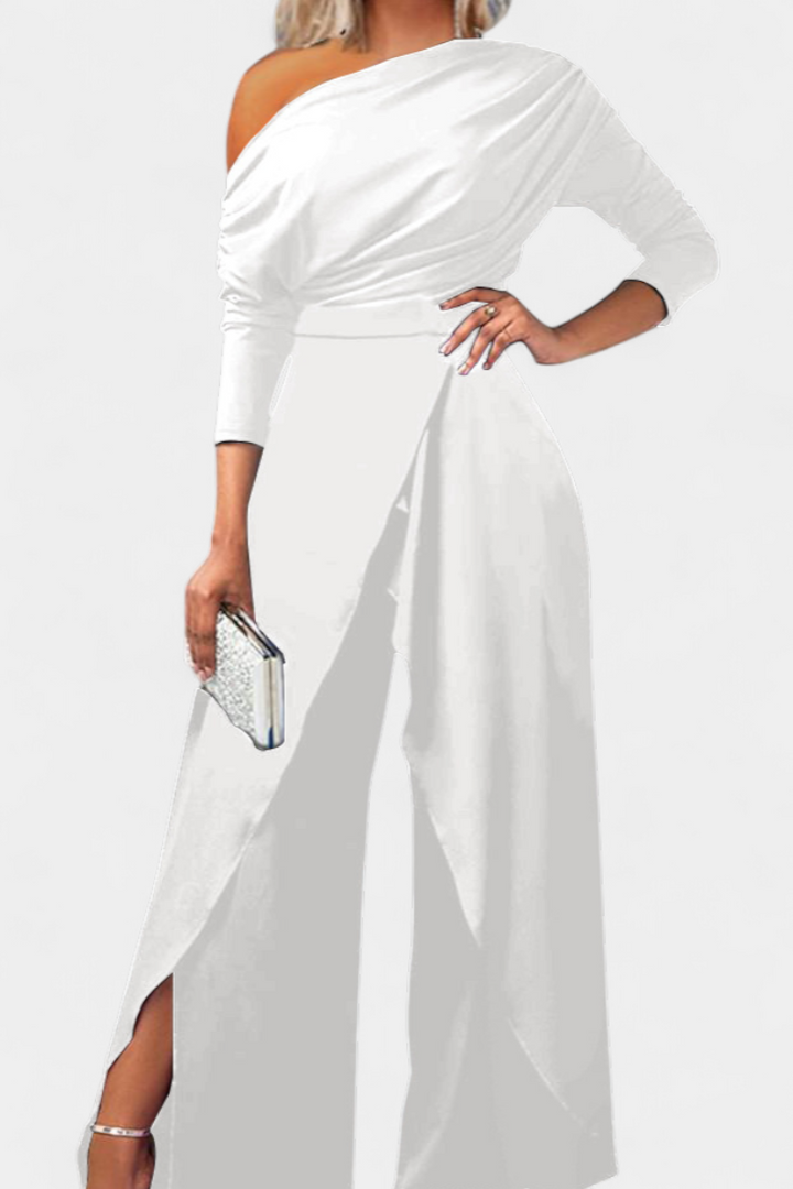 Asymmetrical Jumpsuit with Pearl Embellished Shoulders