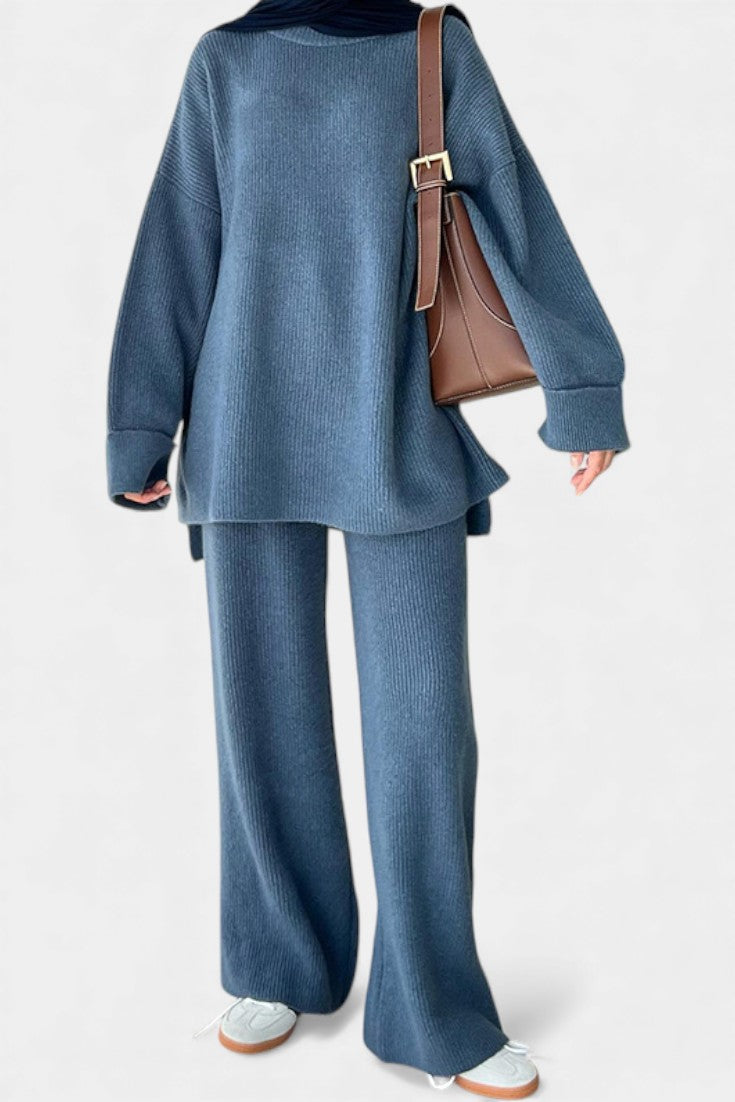 Two Piece Sweater Set Relaxed Fit Round Neck Top and Pants
