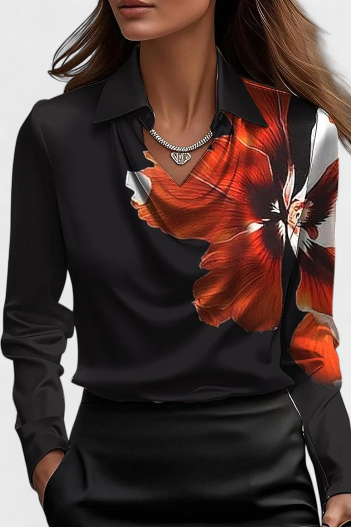 Satin Blouse with Cascade Neckline for Women - Elegant Workwear